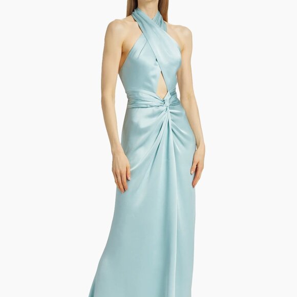 LaPointe Satin Open-Back Maxi Dress, blue, new with tag - Picture 1 of 5